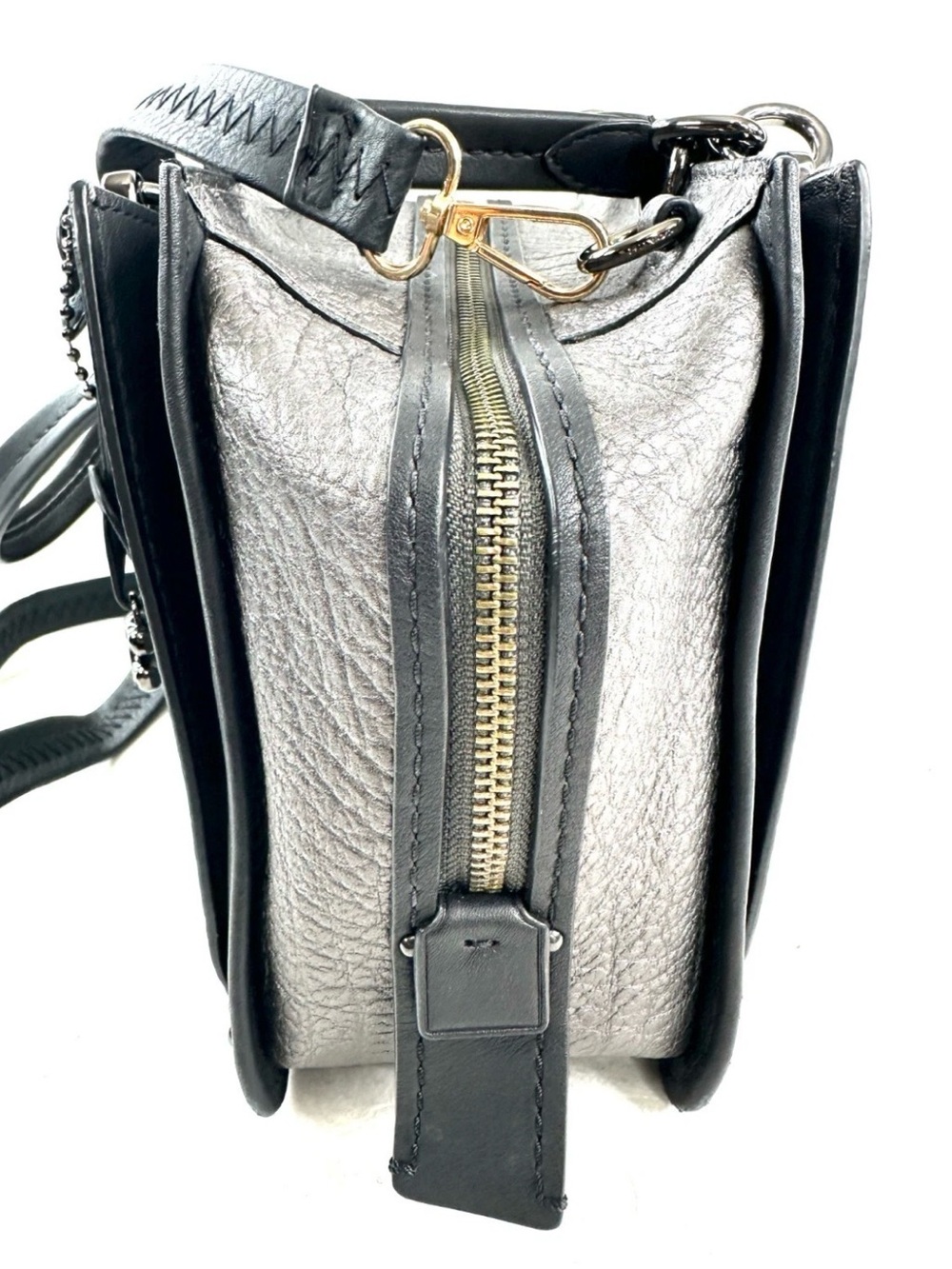Coach Dreamer 38546 Silver Metallic Embossed Leather Tote Crossbody Bag - Picture 3 of 8